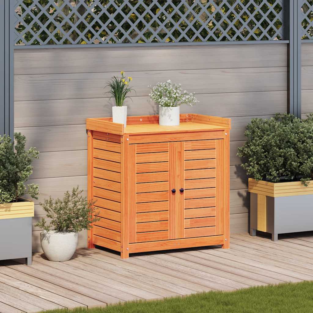plantebord med hylder 82,5x50x86,5 cm massivt fyrretræ brun