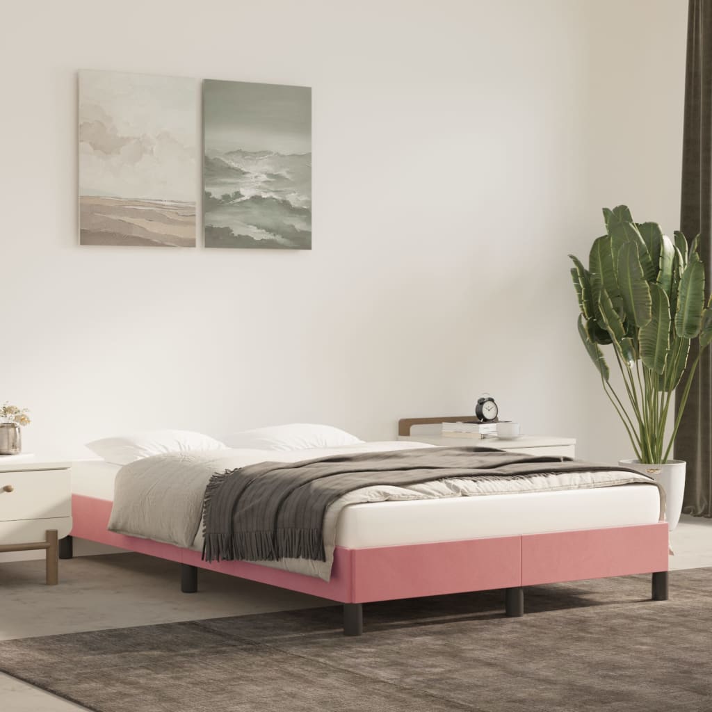 sengeramme uden madras 120x190 cm fløjl lyserød