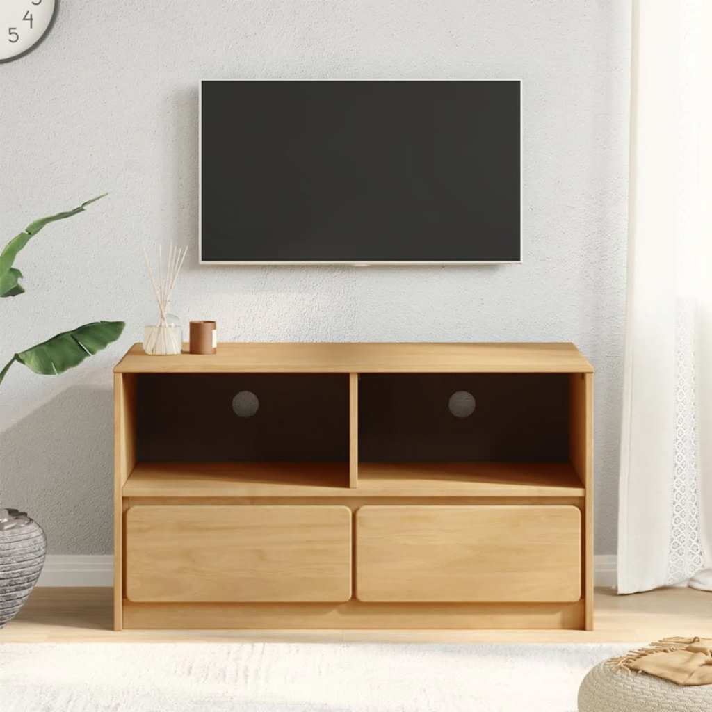 tv-bord SAUDA 99x43x55 cm massivt fyrretræ egetræsfarvet