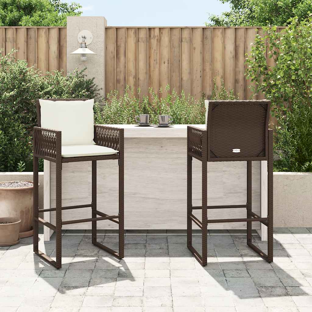 udendørs barstole med hynder 2 stk. polyrattan brun
