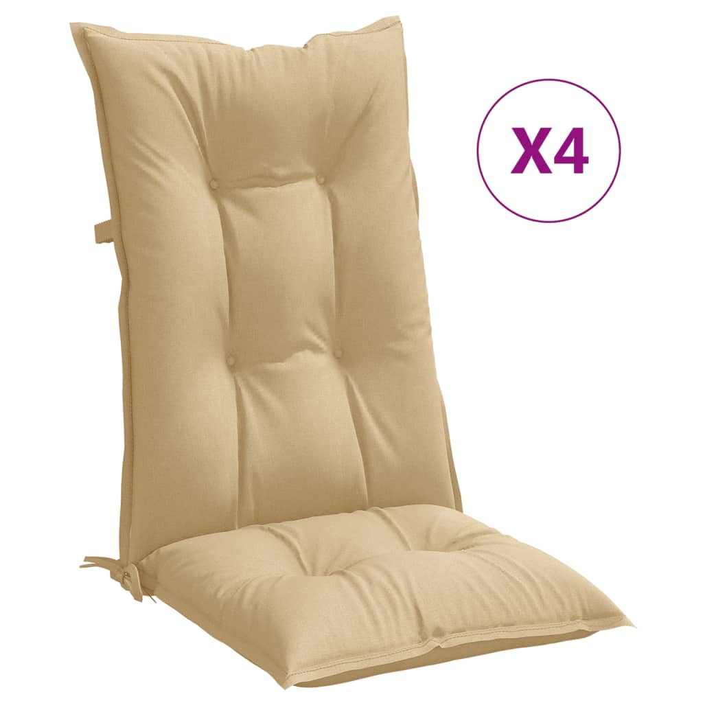 stolehynder med høj ryg 4 stk. 120x50x7 cm stof beige