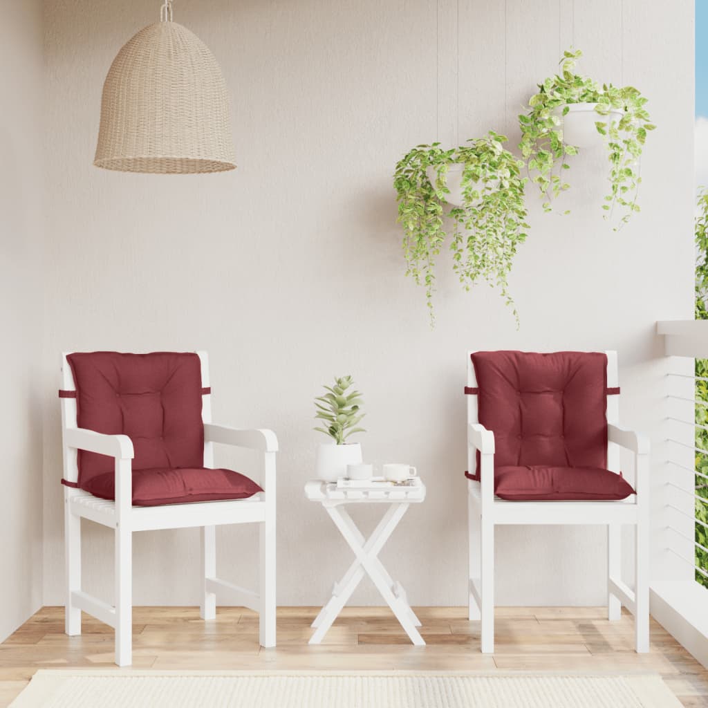 stolehynder med lav ryg 2 stk. 100x50x7 cm stof vinrød