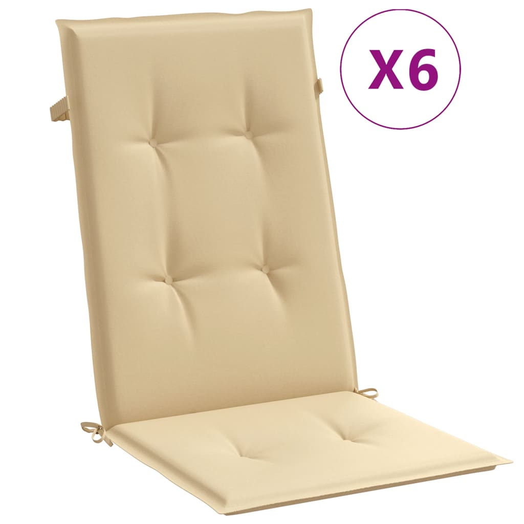 stolehynder med høj ryg 6 stk. 120x50x7 cm stof beige