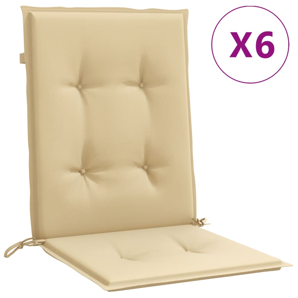 stolehynder med lav ryg 6 stk. 100x50x4 cm stof beige