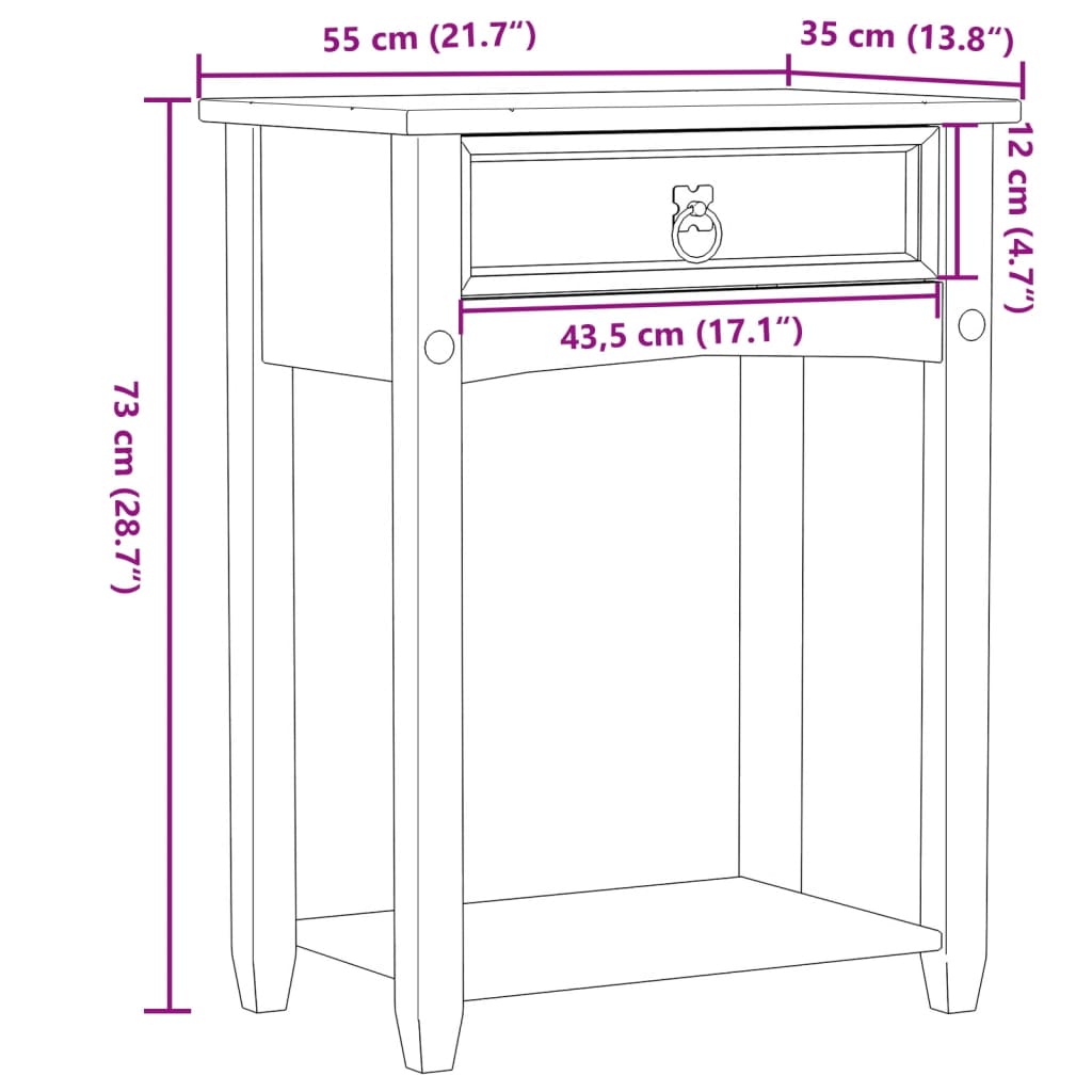 konsolbord Corona 55x35x73 cm massivt fyrretræ