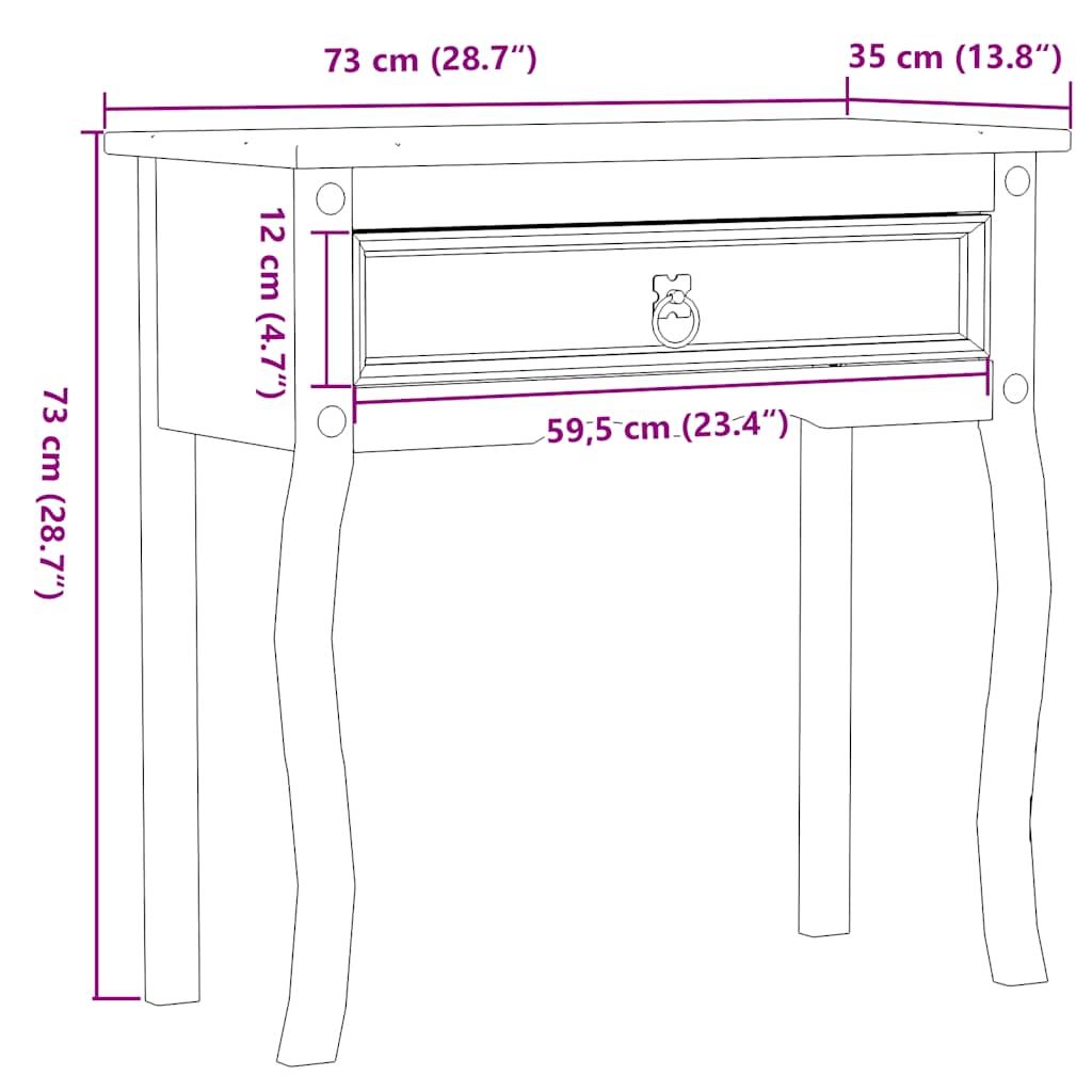 konsolbord Corona 73x35x73 cm massivt fyrretræ