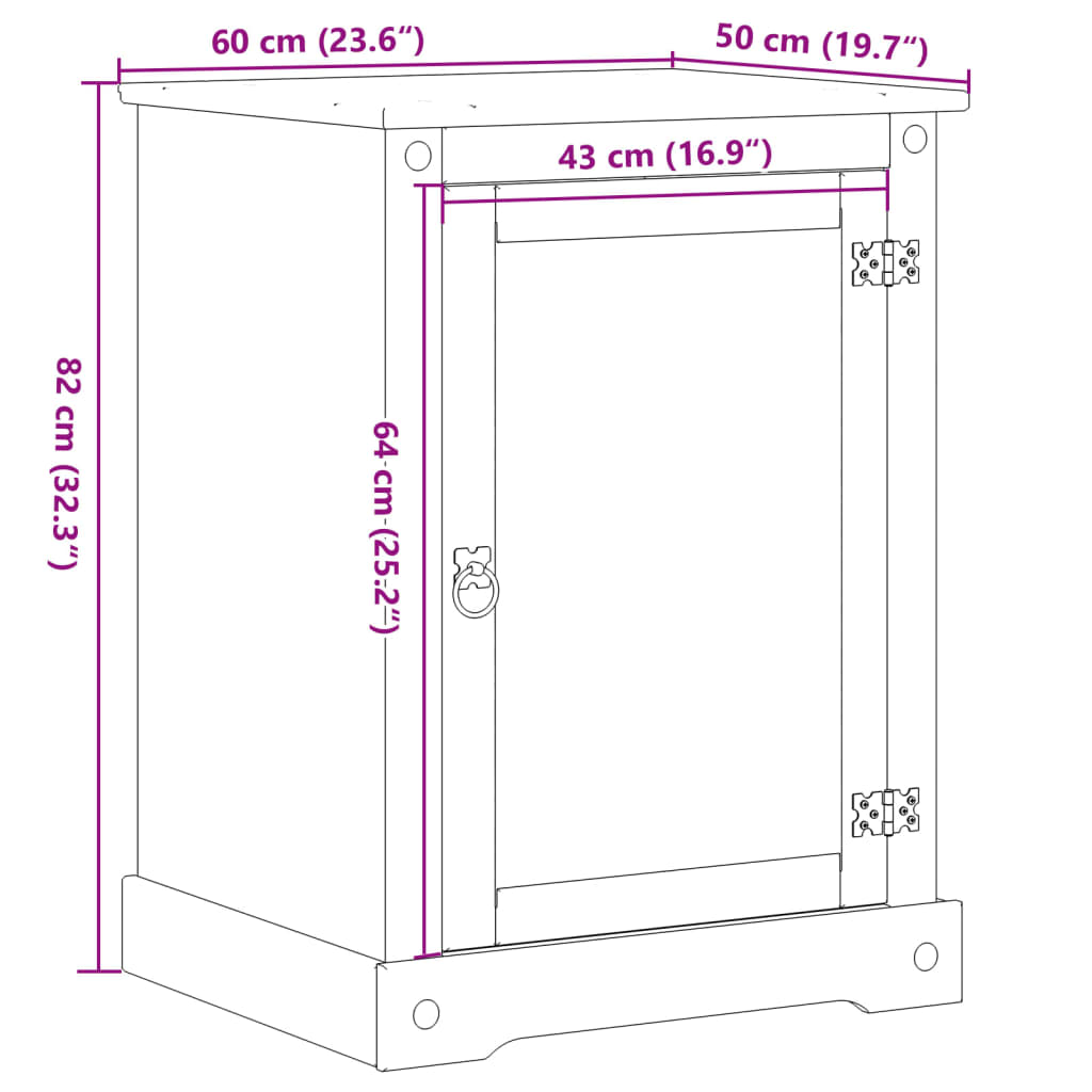 hi-fi-skab Corona 60x50x82 cm massivt fyrretræ