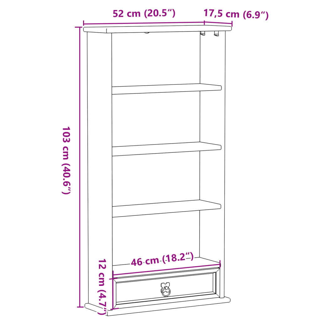 reol Corona 52x17,5x103 cm massivt fyrretræ