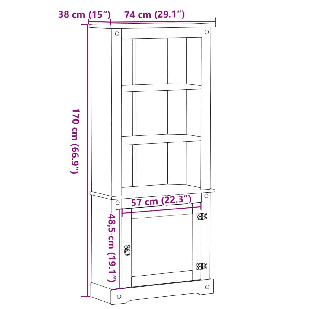 skab Corona 74x38x170 cm massivt fyrretræ