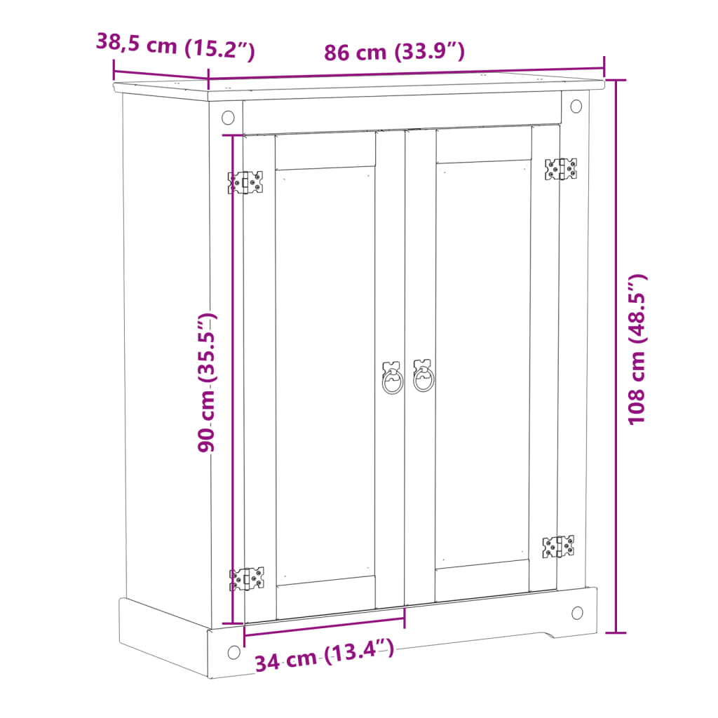 skoskab Corona 86x38,5x108 cm massivt fyrretræ