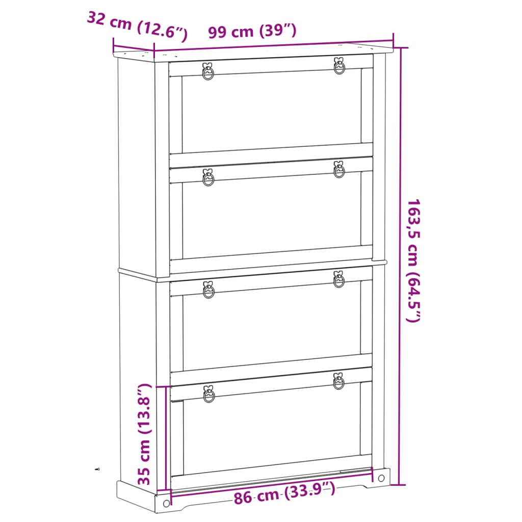 skoskab Corona 99x32x163,5 cm massivt fyrretræ