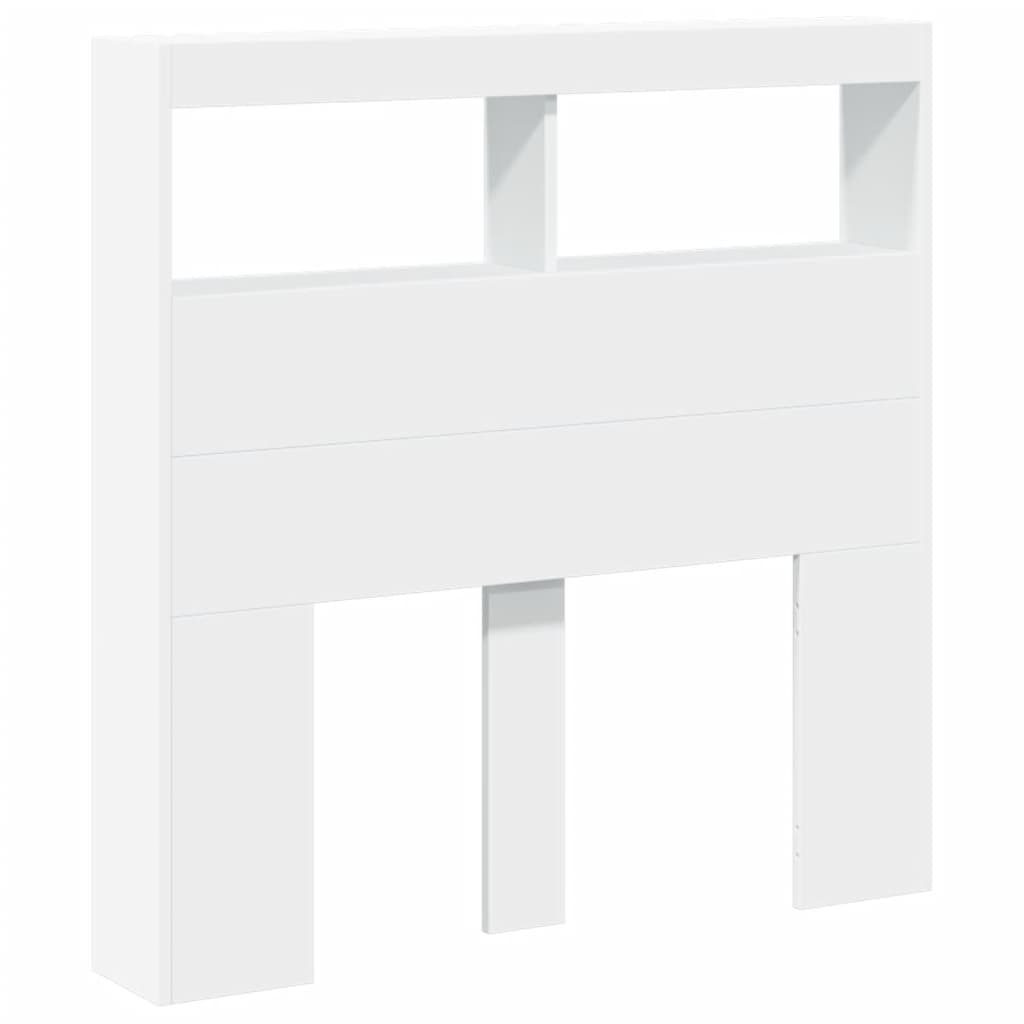 sengegavl med opbevaring og LED-lys 100x17x102 cm hvid