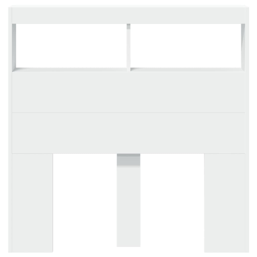 sengegavl med opbevaring og LED-lys 100x17x102 cm hvid