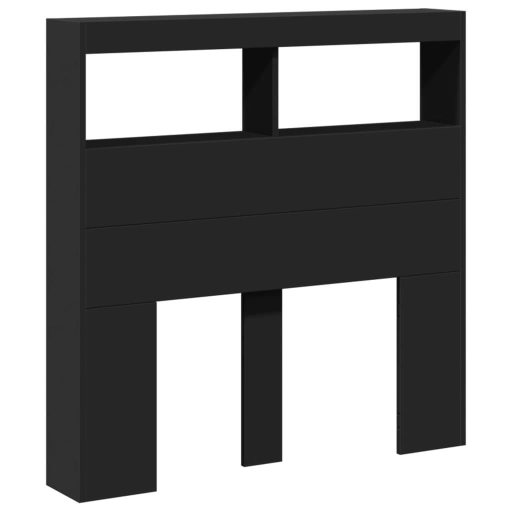 sengegavl med opbevaring og LED-lys 100x17x102 cm sort