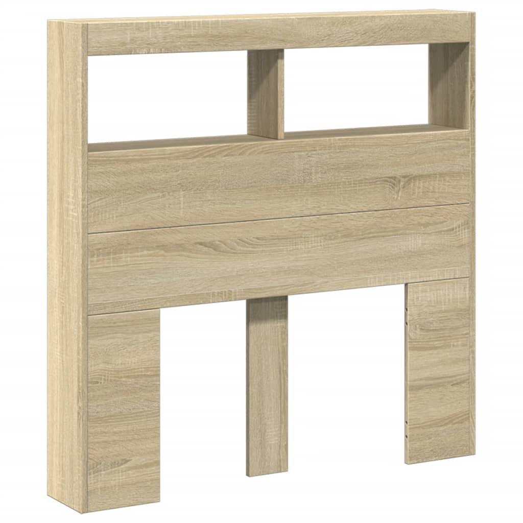 sengegavl med opbevaring og LED-lys 100x17x102 cm sonoma-eg