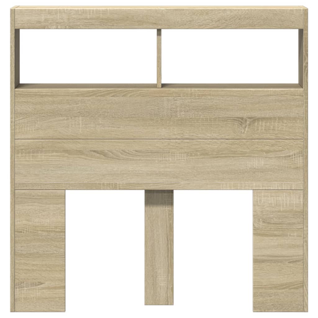 sengegavl med opbevaring og LED-lys 100x17x102 cm sonoma-eg