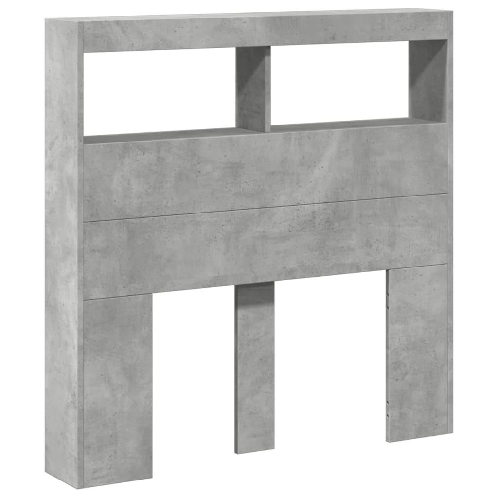 sengegavl med opbevaring og LED-lys 100x17x102 cm betongrå