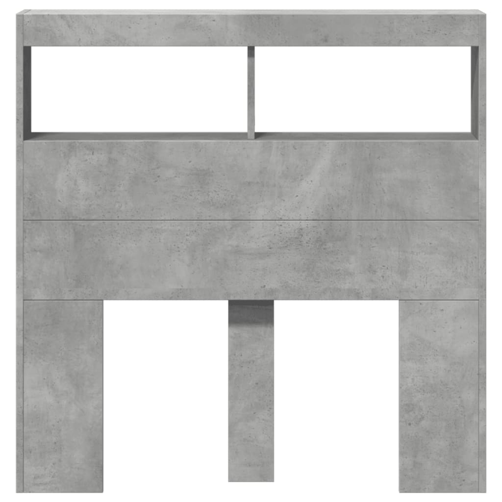 sengegavl med opbevaring og LED-lys 100x17x102 cm betongrå