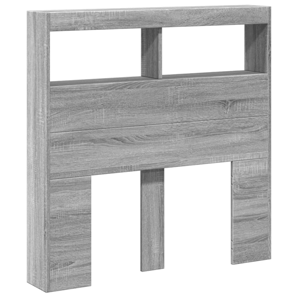 sengegavl med opbevaring og LED-lys 100x17x102 cm grå sonoma-eg