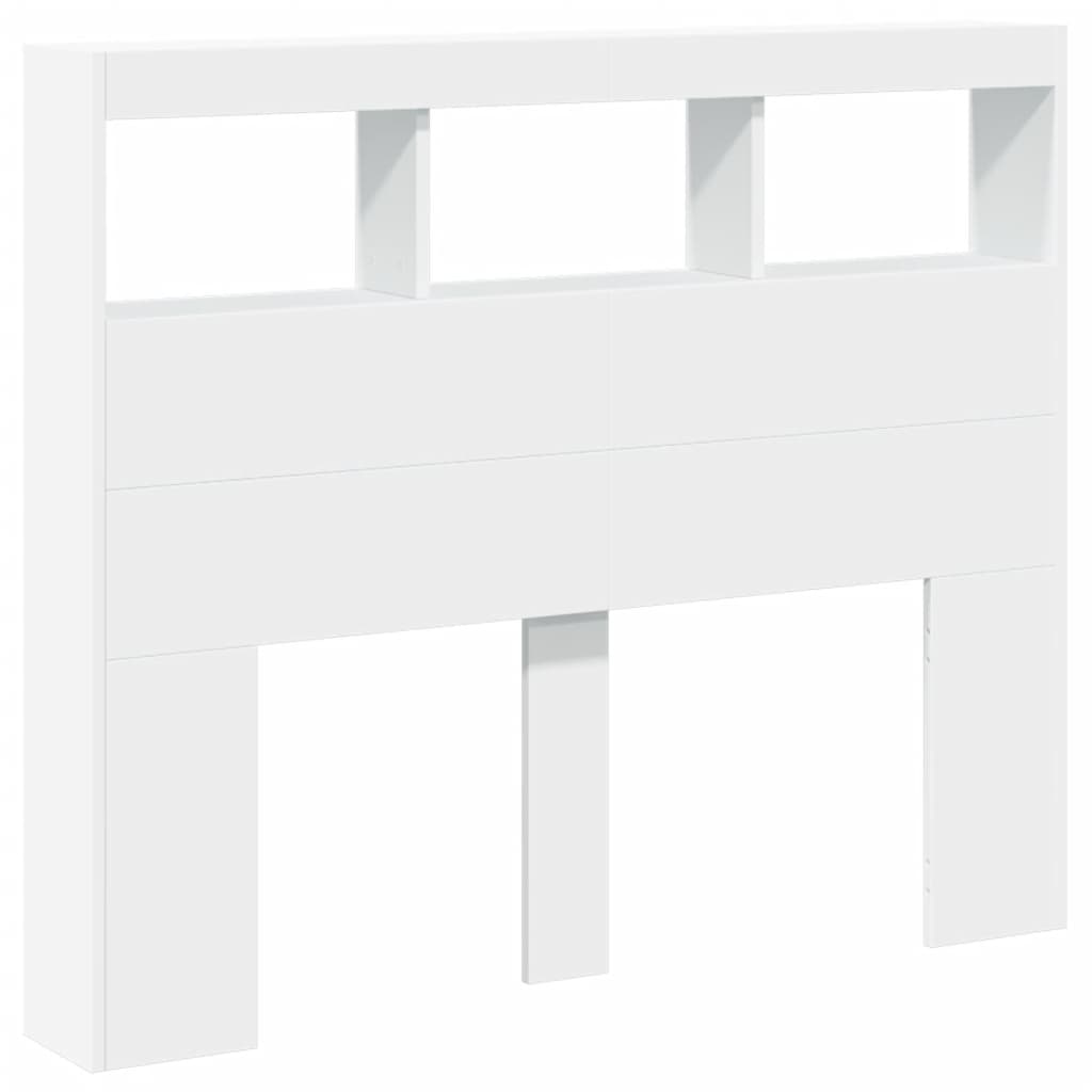 sengegavl med opbevaring og LED-lys 120x17x102 cm hvid