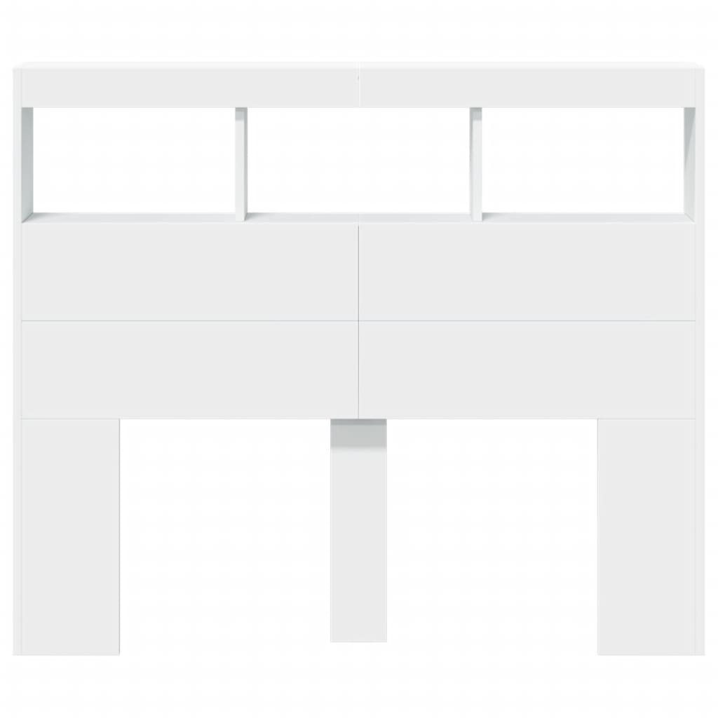 sengegavl med opbevaring og LED-lys 120x17x102 cm hvid