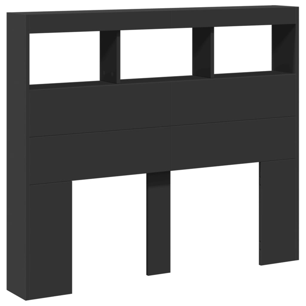 sengegavl med opbevaring og LED-lys 120x17x102 cm sort