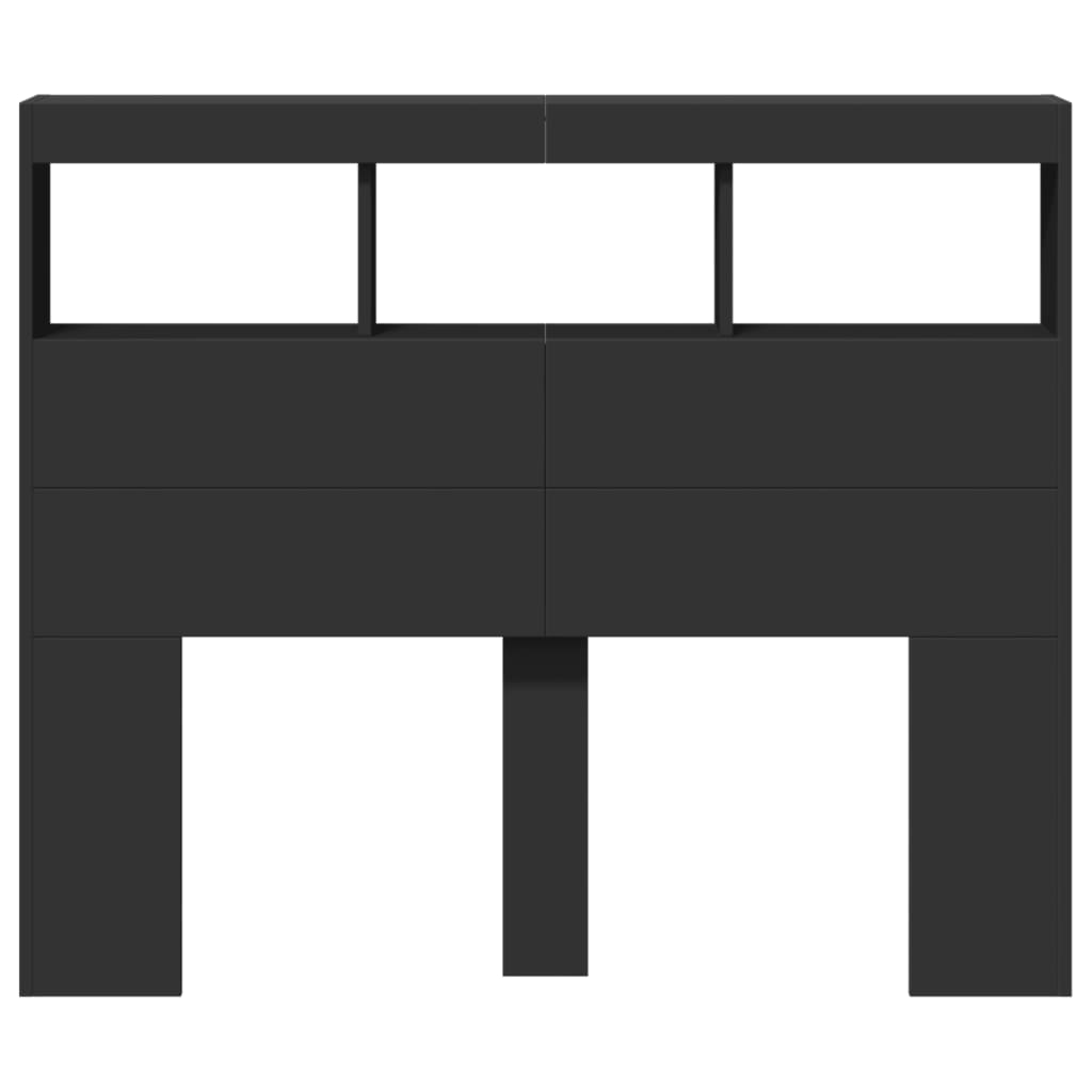 sengegavl med opbevaring og LED-lys 120x17x102 cm sort