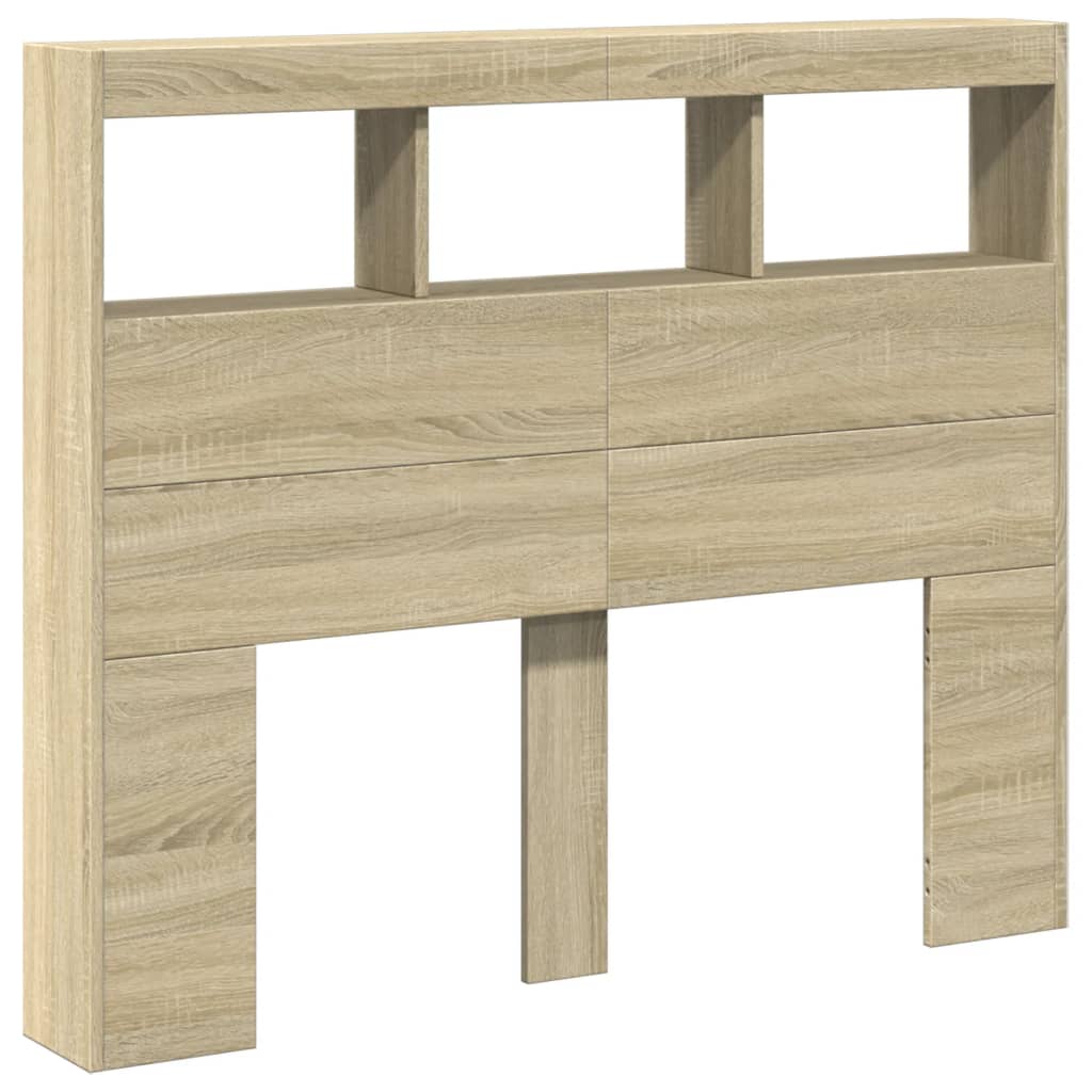 sengegavl med opbevaring og LED-lys 120x17x102 cm sonoma-eg