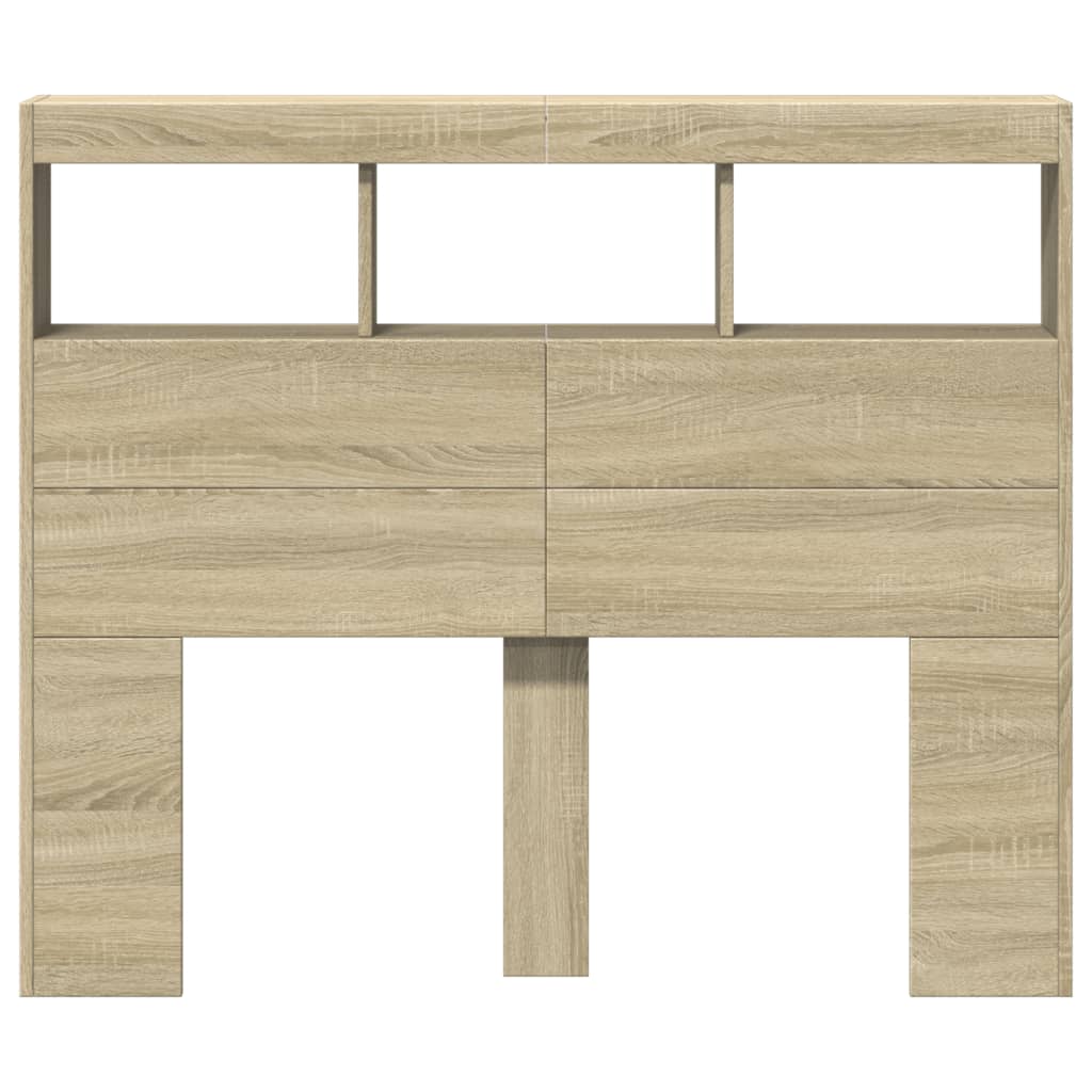 sengegavl med opbevaring og LED-lys 120x17x102 cm sonoma-eg