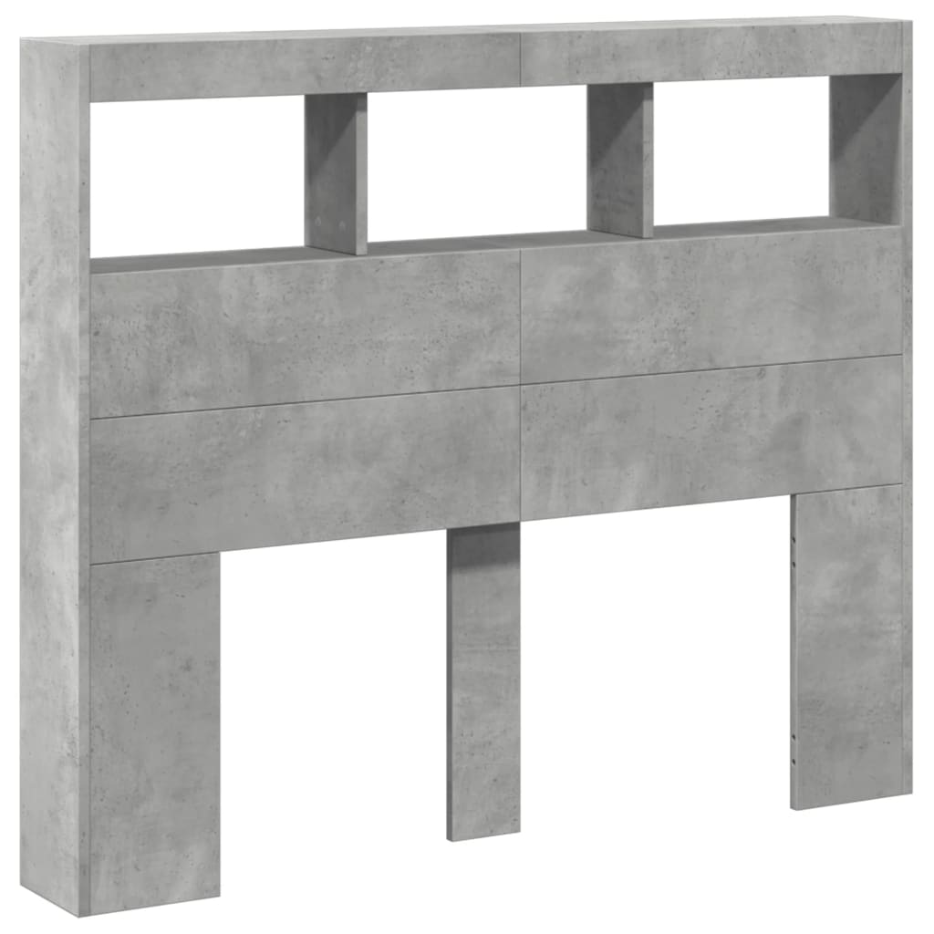 sengegavl med opbevaring og LED-lys 120x17x102 cm betongrå
