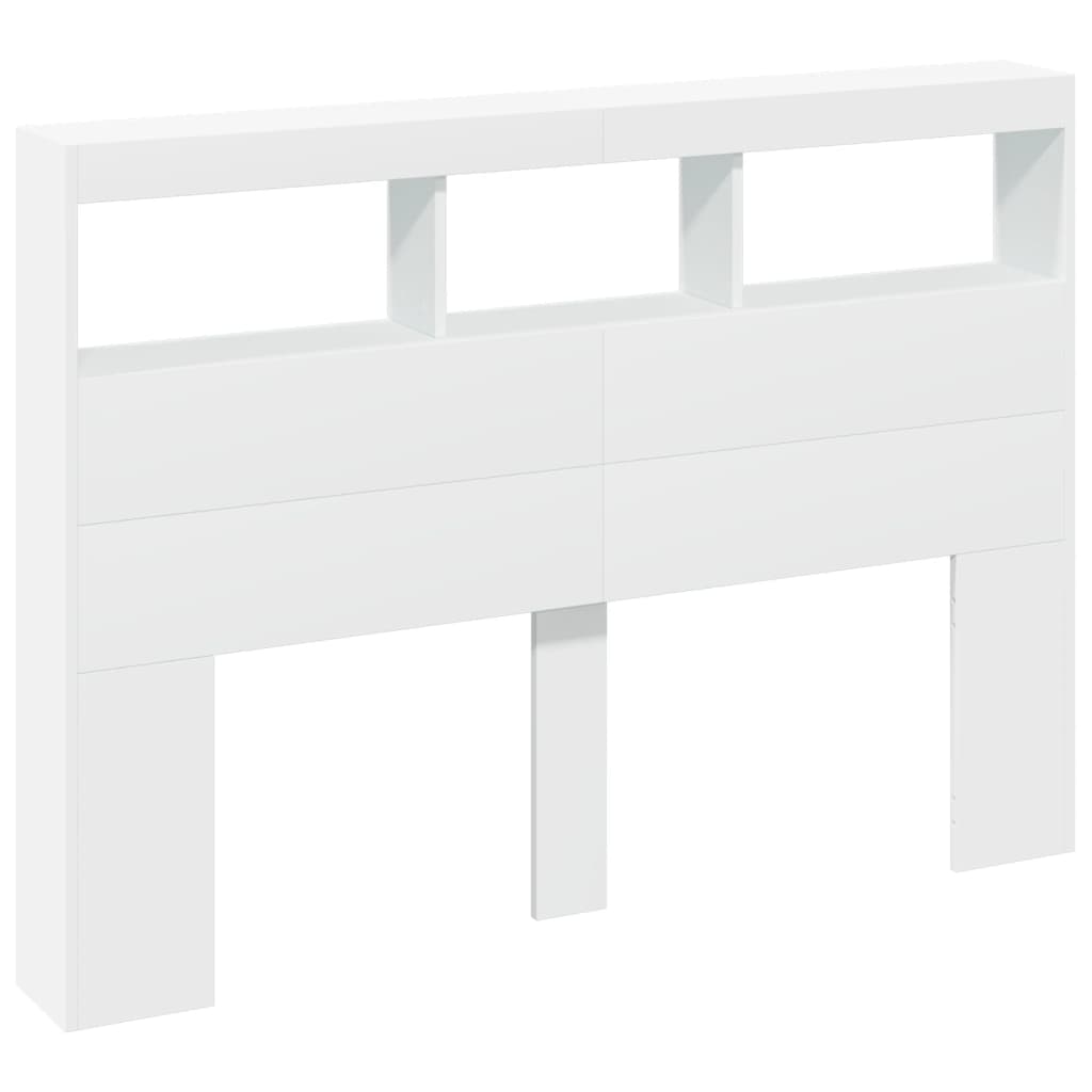 sengegavl med opbevaring og LED-lys 140x17x102 cm hvid