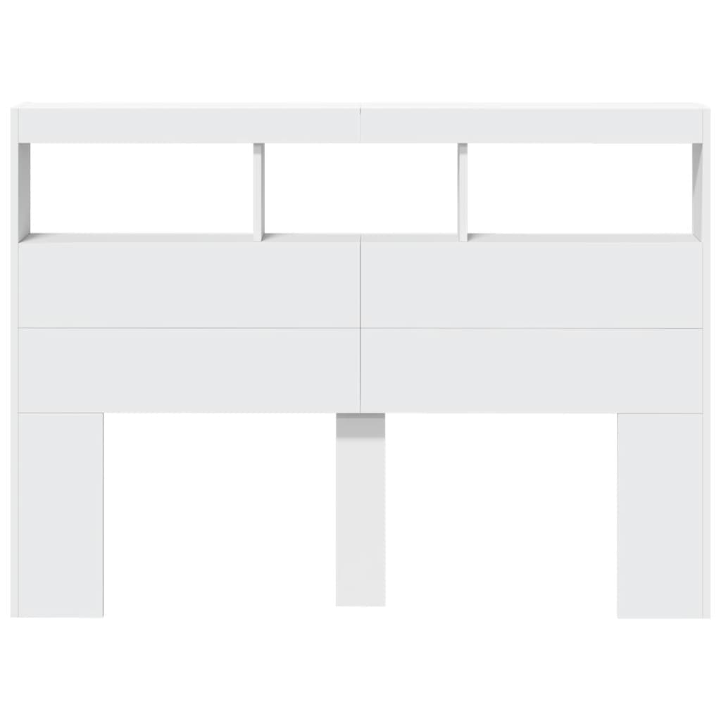sengegavl med opbevaring og LED-lys 140x17x102 cm hvid
