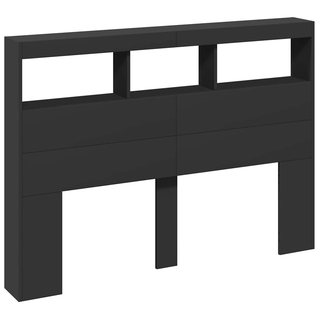 sengegavl med opbevaring og LED-lys 140x17x102 cm sort