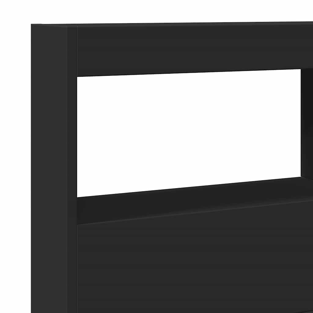 sengegavl med opbevaring og LED-lys 140x17x102 cm sort
