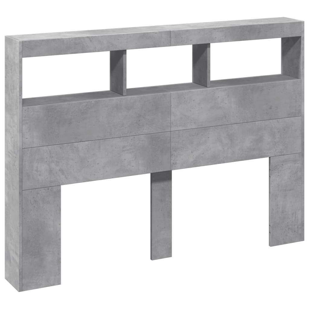 sengegavl med opbevaring og LED-lys 140x17x102 cm betongrå