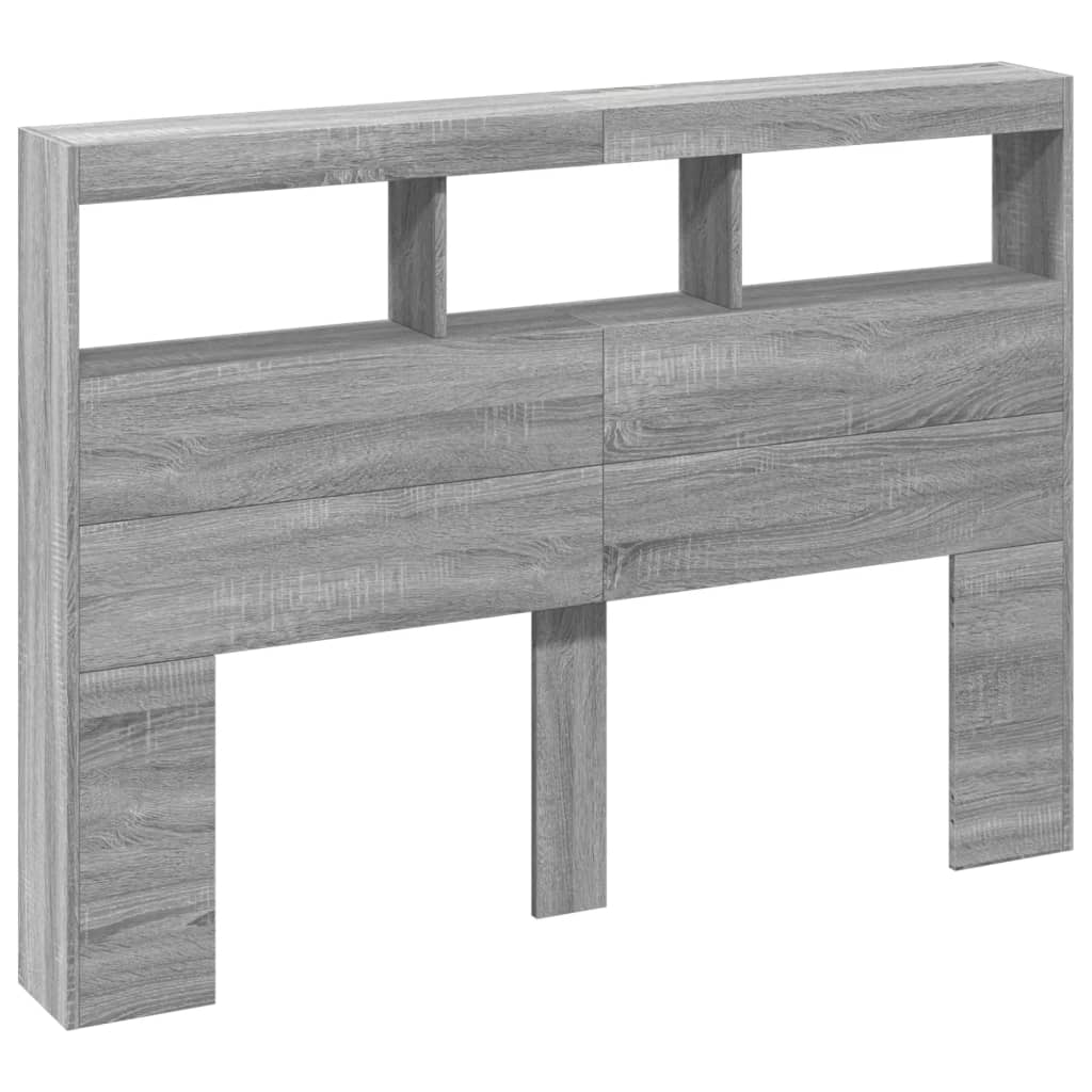 sengegavl med opbevaring og LED-lys 140x17x102 cm grå sonoma-eg