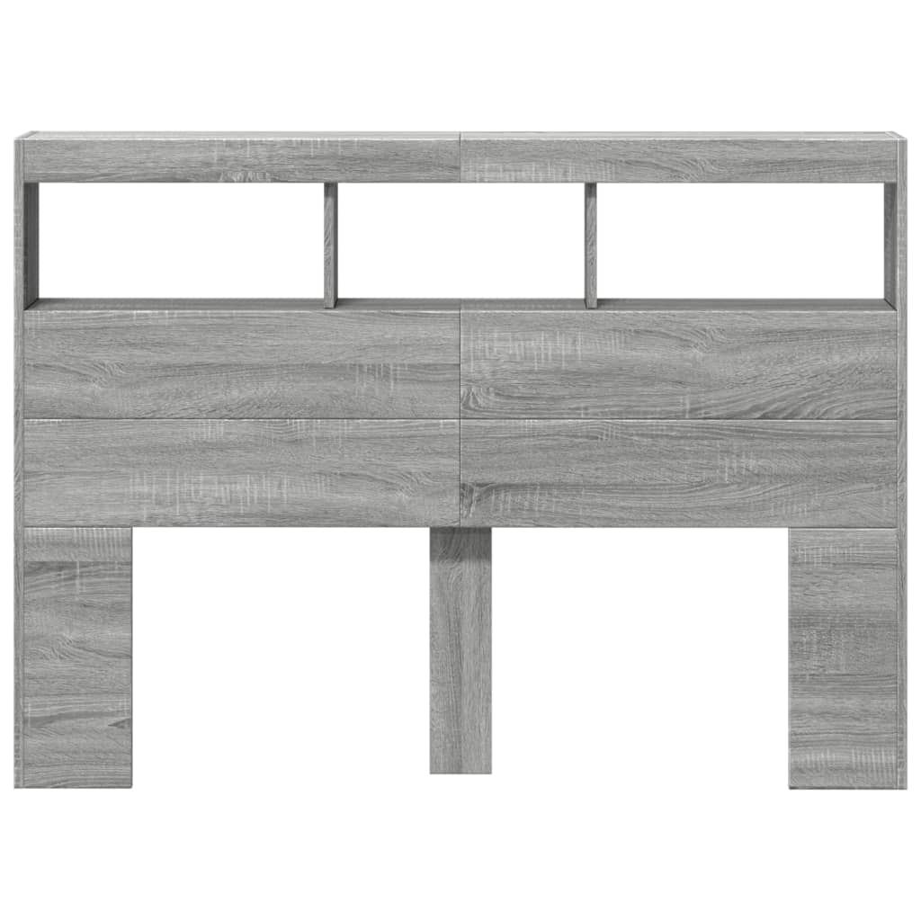 sengegavl med opbevaring og LED-lys 140x17x102 cm grå sonoma-eg