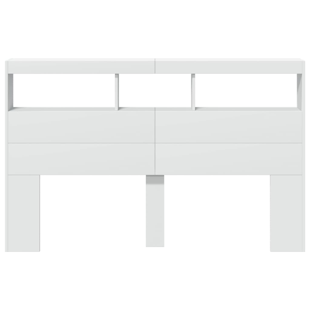 sengegavl med opbevaring og LED-lys 160x17x102 cm hvid