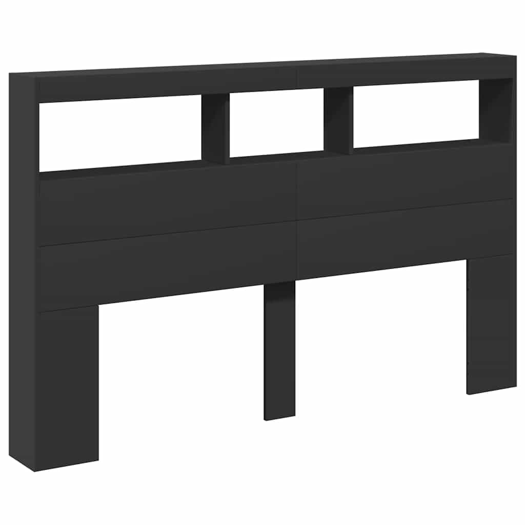 sengegavl med opbevaring og LED-lys 160x17x102 cm sort