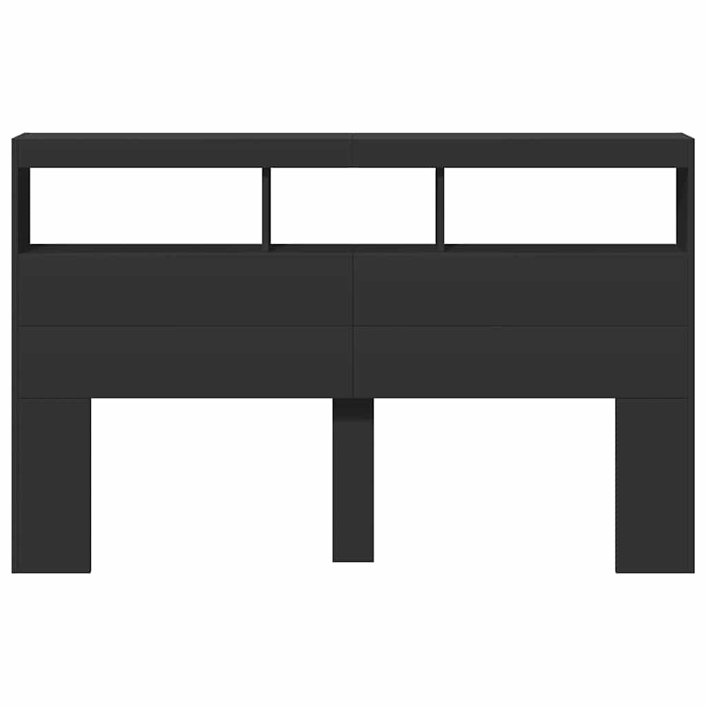 sengegavl med opbevaring og LED-lys 160x17x102 cm sort