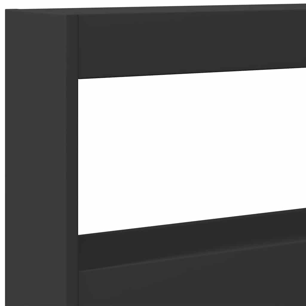 sengegavl med opbevaring og LED-lys 160x17x102 cm sort