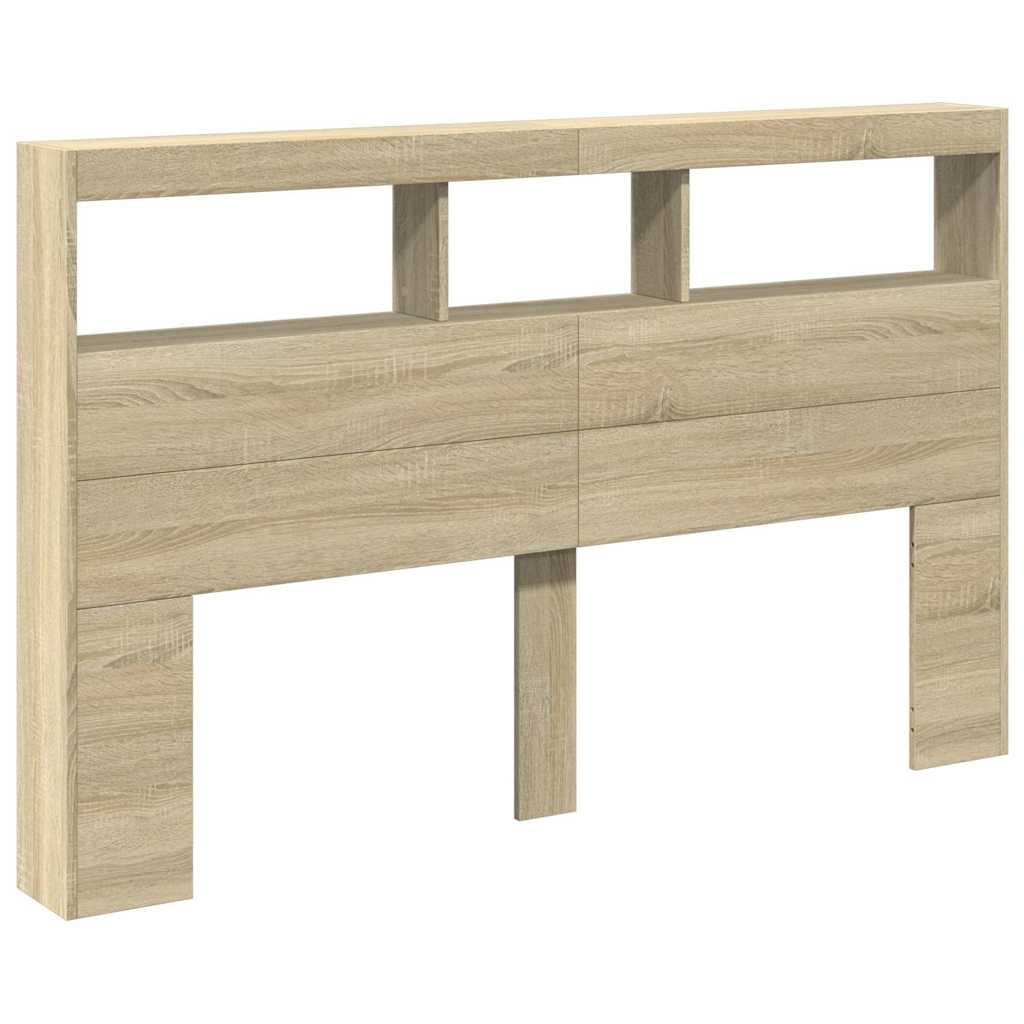 sengegavl med opbevaring og LED-lys 160x17x102 cm sonoma-eg