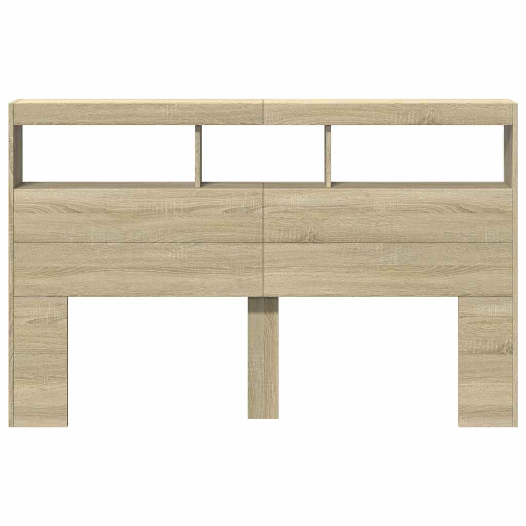 sengegavl med opbevaring og LED-lys 160x17x102 cm sonoma-eg