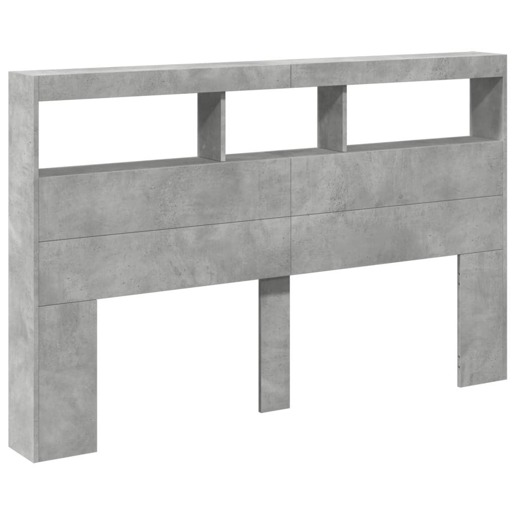 sengegavl med opbevaring og LED-lys 160x17x102 cm betongrå