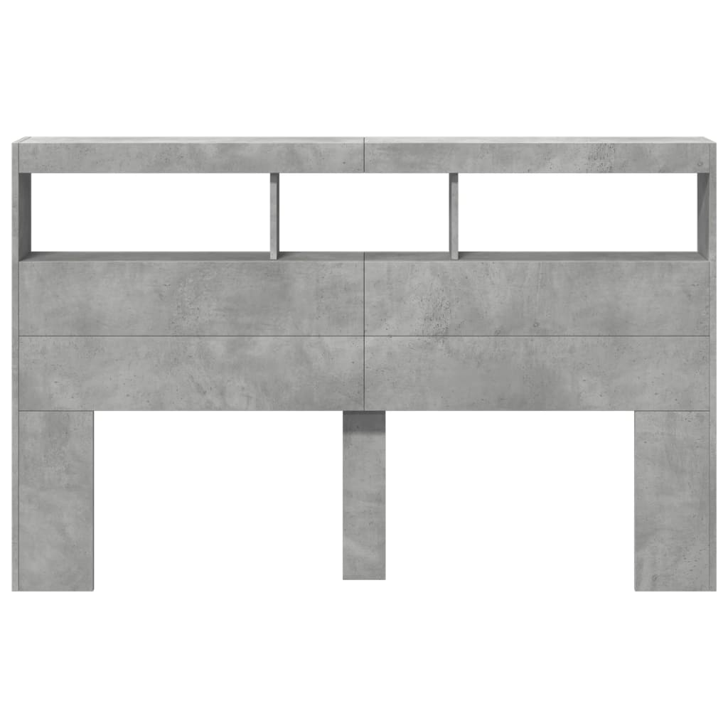 sengegavl med opbevaring og LED-lys 160x17x102 cm betongrå