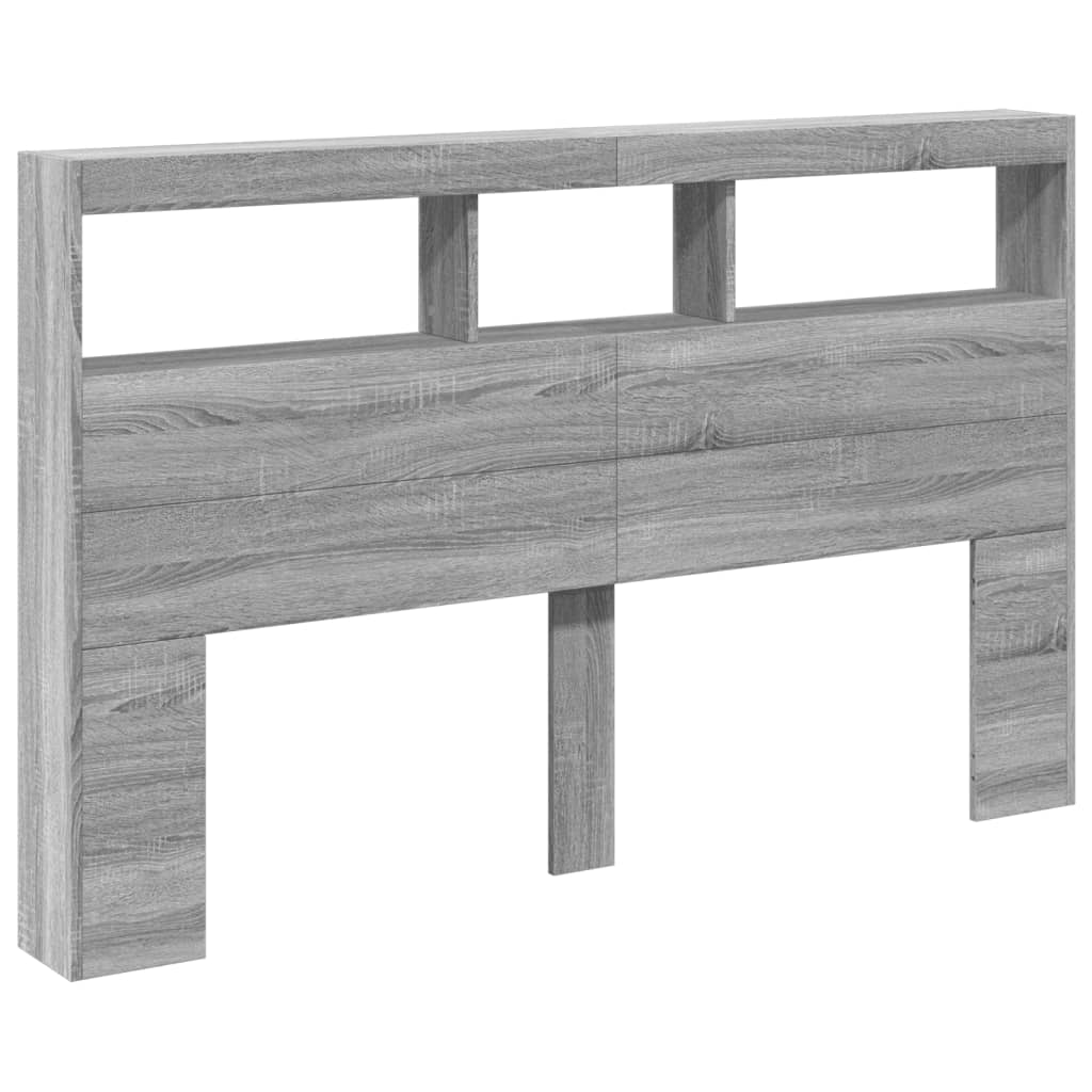 sengegavl med opbevaring og LED-lys 160x17x102 cm grå sonoma-eg