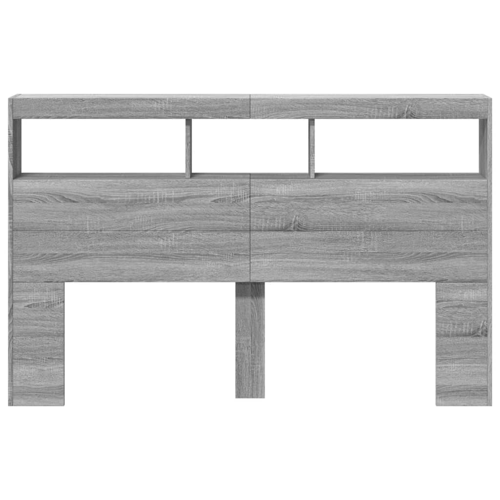 sengegavl med opbevaring og LED-lys 160x17x102 cm grå sonoma-eg