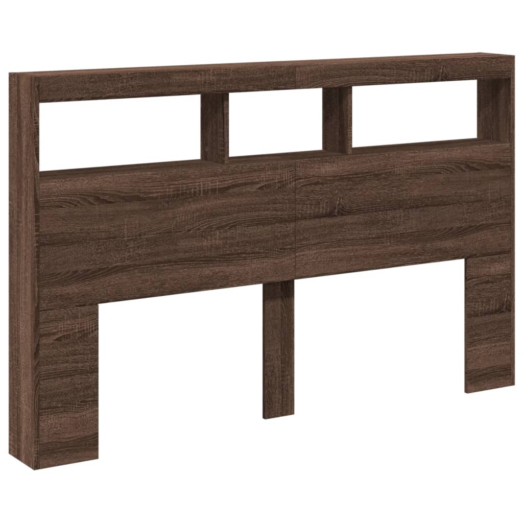 sengegavl med opbevaring og LED-lys 160x17x102 cm brunt eg
