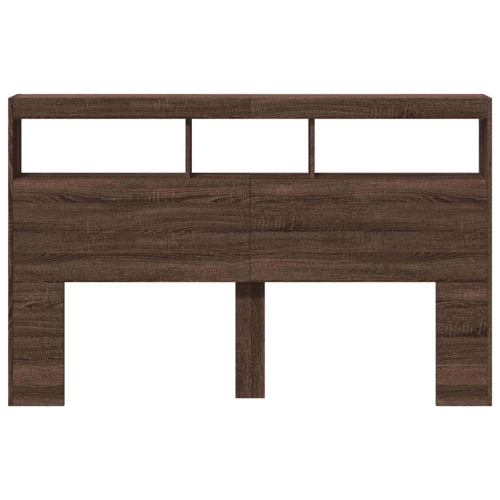 sengegavl med opbevaring og LED-lys 160x17x102 cm brunt eg