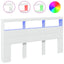 sengegavl med opbevaring og LED-lys 180x17x102 cm hvid
